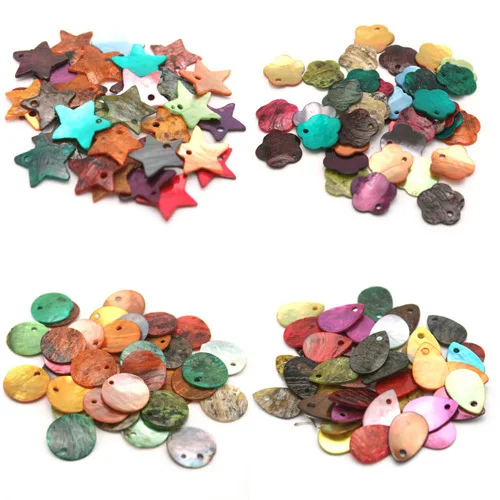 500pcs Shell mix colors flowers,teardrops,round,heart and stars Destash(10mm-14mm) multi designs D15