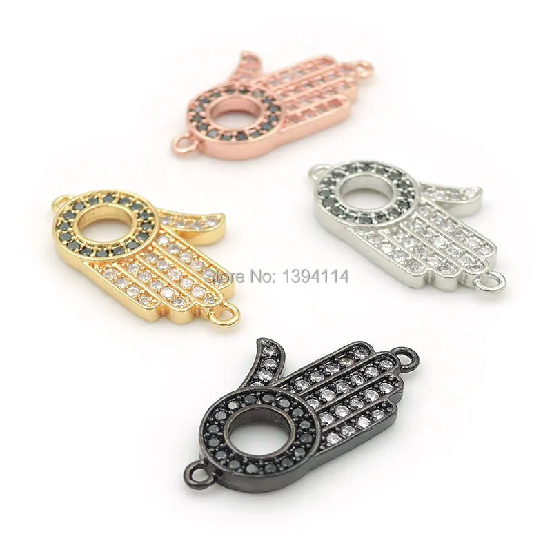 21*13*2mm Micro Pave Clear&Black CZ Annular Palm Connector Fit For Women As DIY Bracelets Accessory