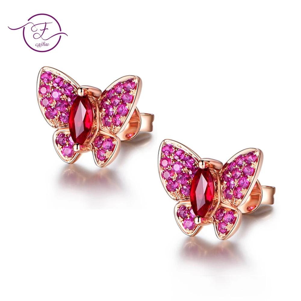 Butterfly Stud Earrings For Women Luxury Ruby Stones Sterling Silver 925 Jewelry Wedding Engagement Fine Jewelry Gift Wholesale