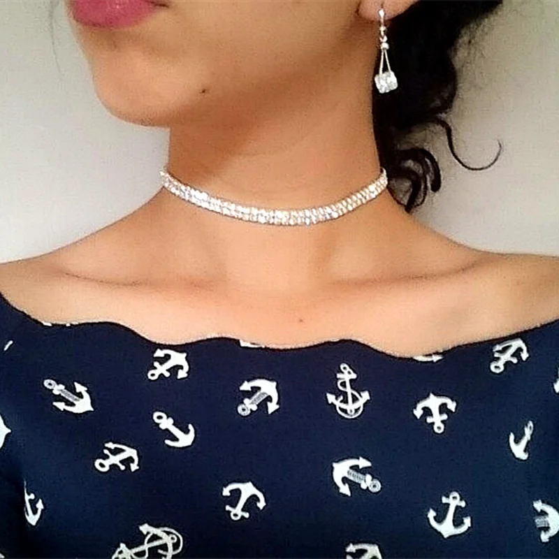 Nieuw ontworpen luxe sieraden voor vrouwen bruids bruiloft prom stretch strass kristal choker ketting elastisch koord elegant