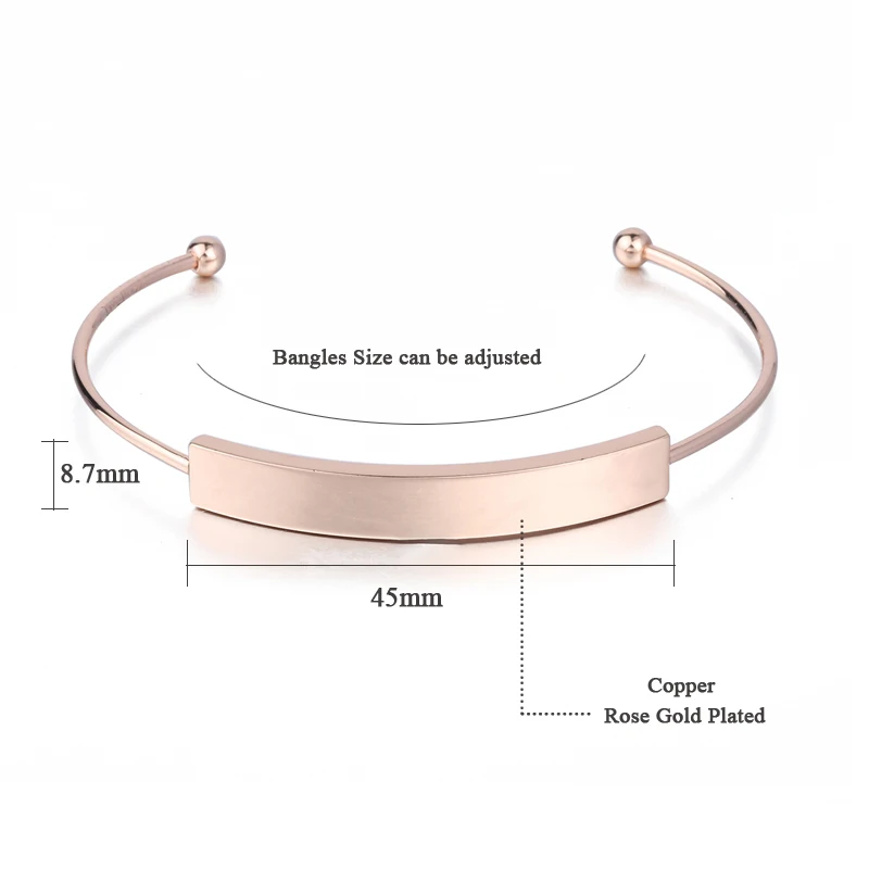 Qitian  Personalized Custom Rose Gold Bangles Engraved Name Letters Date Open Bangles & Bracelets DIY Jewelry