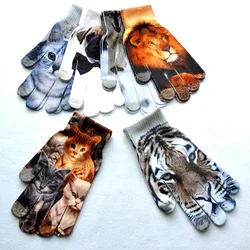 Lovely Unisex Animals Digital Pattern Cat Winter Elastic Knit Touch Screen Gloves Men Women Warm Full Finger Dancing Gloves B48