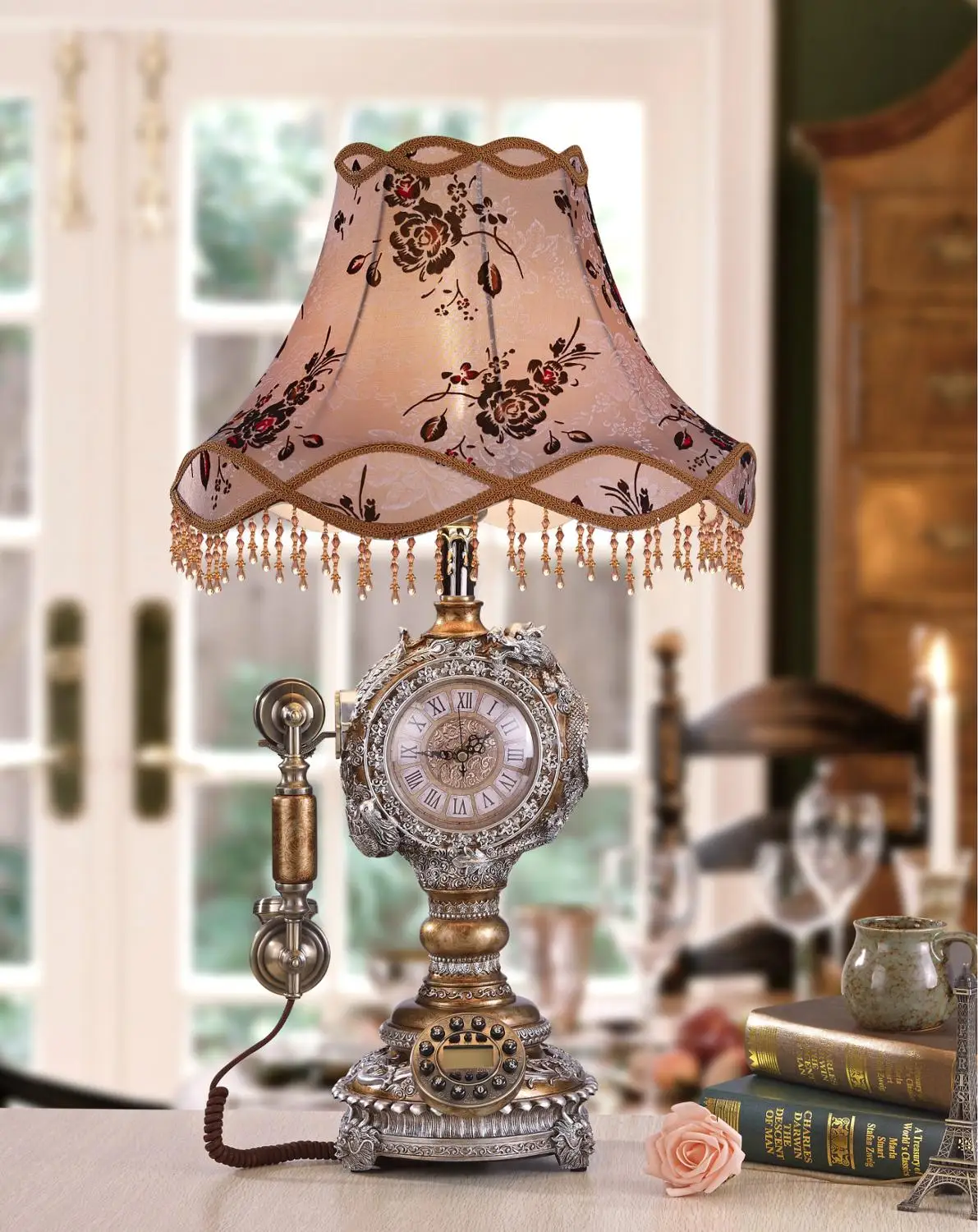 Manufacturers selling European antique vintage clock lamp with antique phone three bedroom bedside lamp room study