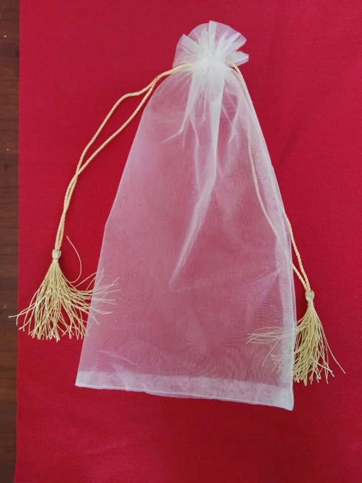 500pcs high quality organza cheap drawstring bags fabric jewelry bags wholesale 17*31.5cm organza gift pouches with tassels