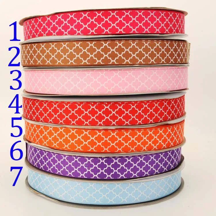 10yards - 22mm,7/8''  Grosgrain ribbon - diamond/rhombus/lozenge pattern printed ribbon - pink,red,purple,blue