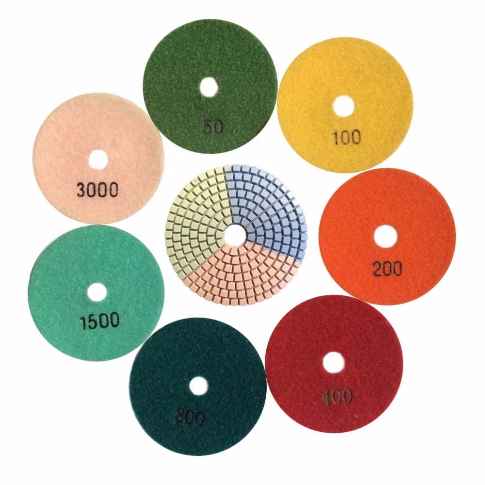 Colorful Diamond Polishing Pads 3 Inch/4 Inch Wet Polishing  Grit 50-3000# For Granite Marble