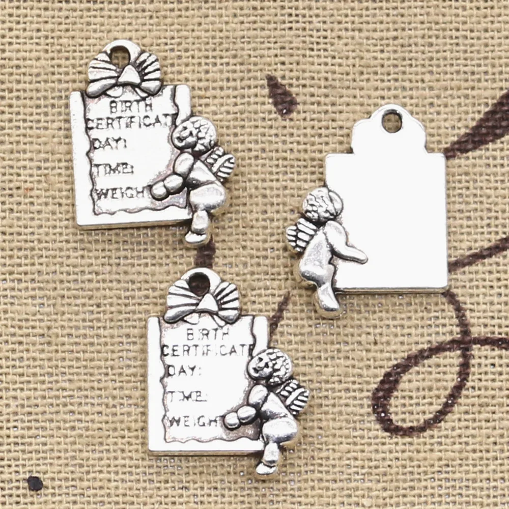 

15pcs Charms Baby Birth Card 20x15mm Antique Silver Color Pendants DIY Necklace Crafts Making Findings Handmade Tibetan Jewelry