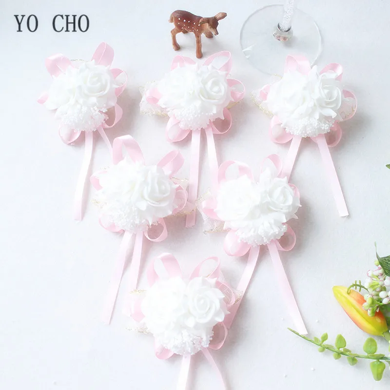 HÌNH CHO Cổ Tay Xòe Trắng Cổ Tay Áo Khoác Nữ họa tiết Vòng Tay Cô Dâu Phụ Kiện Hồng Cổ Tay Hoa Polyester Hôn Nhân Cưới Tiếp Liệu