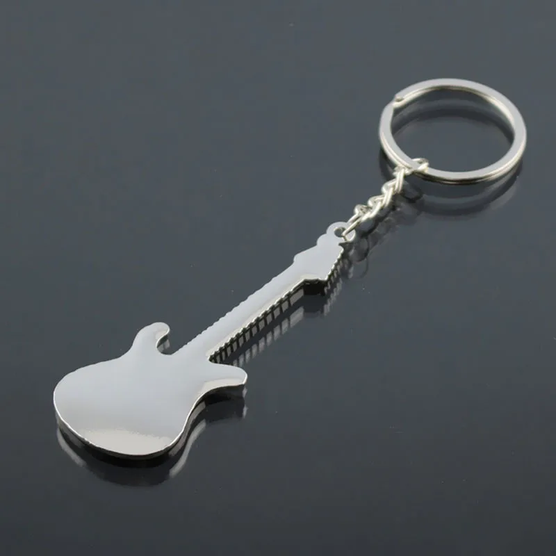 1Pc Trinket Alloy Silver Guitar Keychain Buckle Ring Fashion Car Key Rings Chain Creative Keyfob Tools Souvenirs Valentine's Day