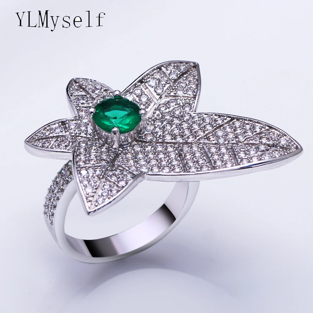 Maple leaf big ring color stone crystal female jewelry stable quality jewelry making supplier finger rings