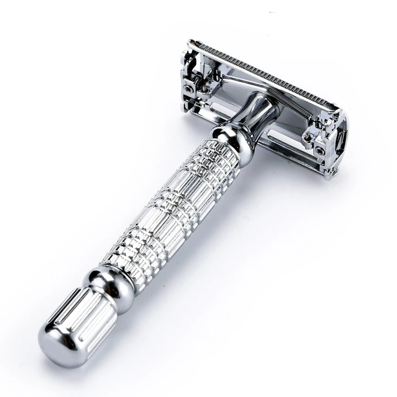 1 Razor + 5 Blades Double edge Safety Razor Chrome Alloy Sliver Men Shaving Manual Shaver set