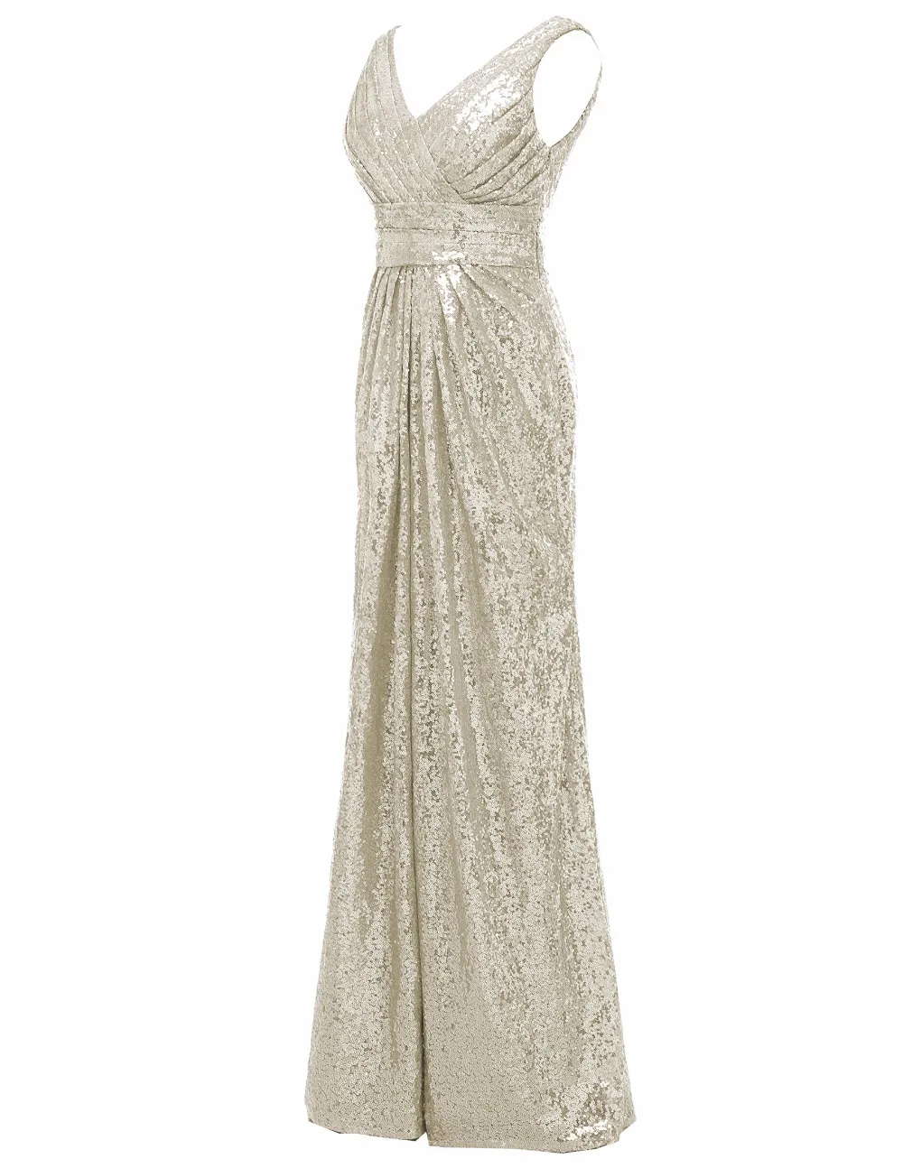 Solovedress sans manches Champagne une ligne Sequin col en V robe de soirée 2019 Photo réelle mode vestido de dama de honra SLE30036