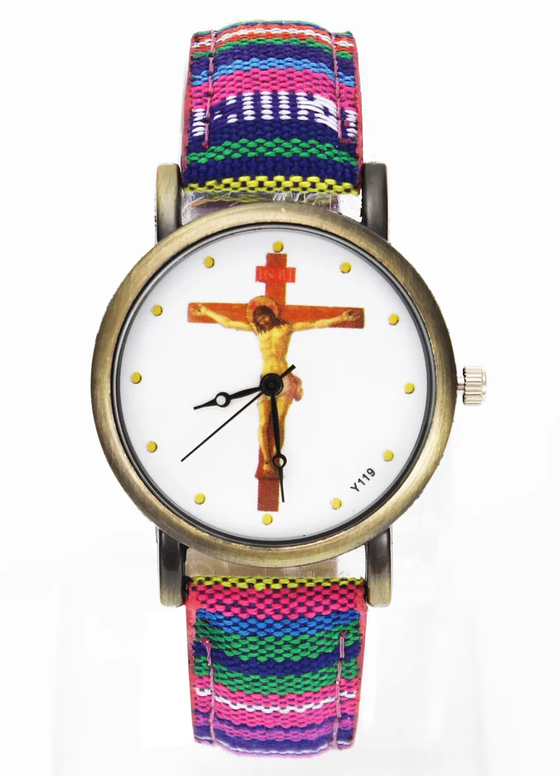 God Jesus Christ Crucifixion Cross Watches Easter Day Christian Religious Canvas Cloth Band Unisex Sport Casual Relojes Watch