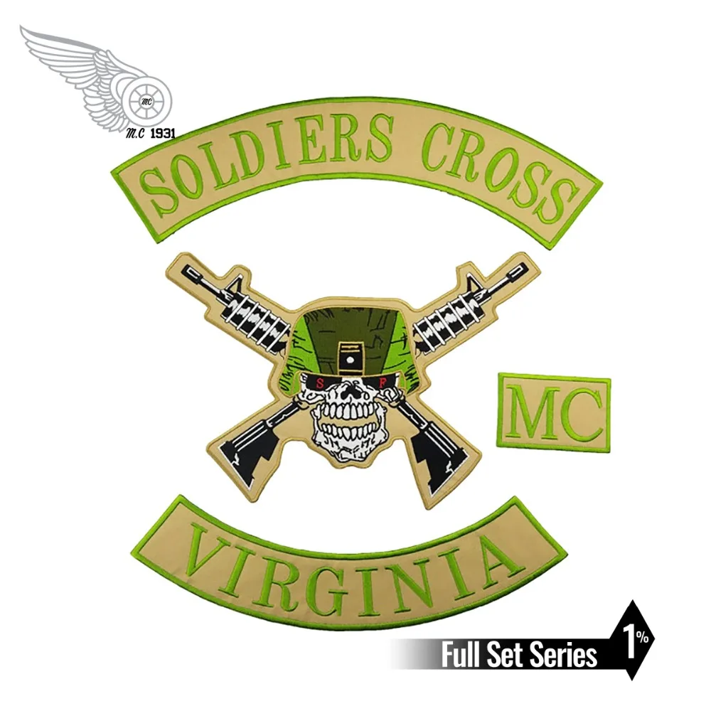 Soldiers Cross Virginia MC Patch Motorcycle Iron On Back of Jacket DIY Free Shipping Eco-friendly