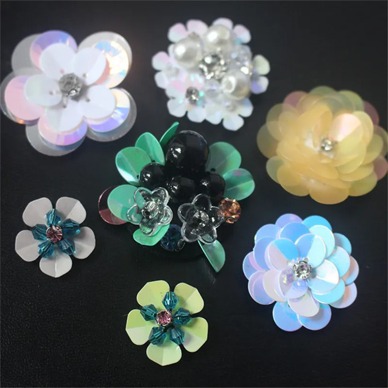 10pcs Small Sequin Patches Beaded Cloth Flowers DIY Clothing Accessories Sweater Decorated 3D Flower Patch for Clothes Bags Sock