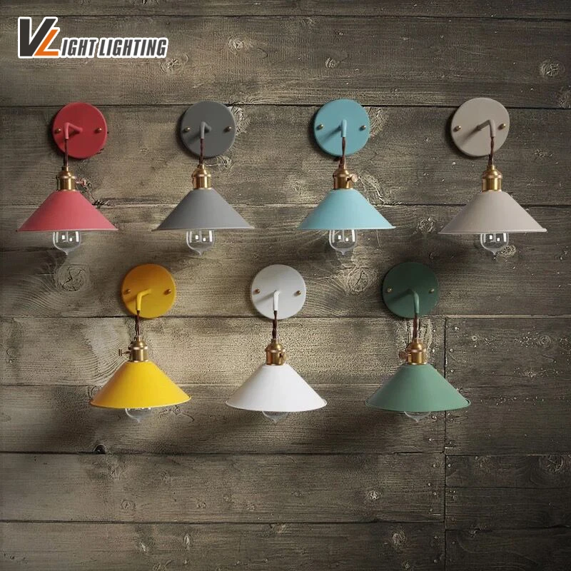 

TUOBO Nordic Retro Vintage Wall Light Fixtures Colorful Iron Shade LED indoor Wall Lamp Loft Style Industrial Wall Sconce Lamp