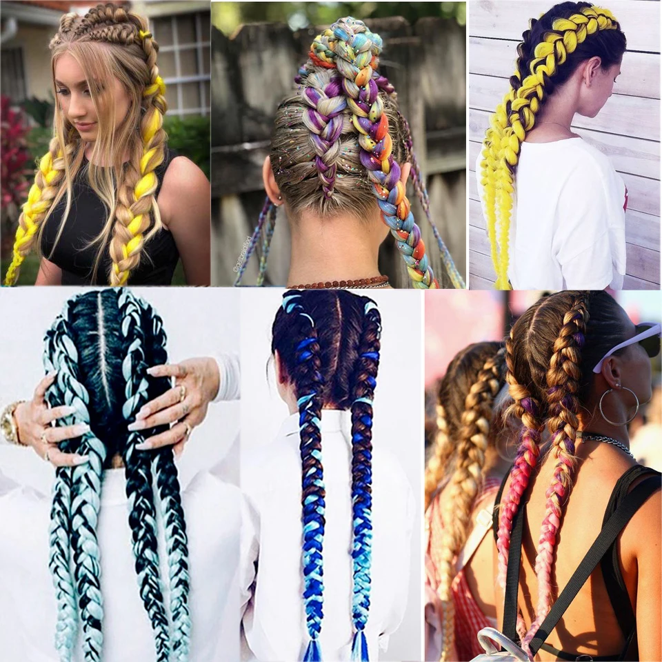 MEIFAN 24 Inch Colored Braid Hair Strands Synthetic African Afro Jumbo Ombre Blue Pink Yellow Blue False Braiding Hair Extension