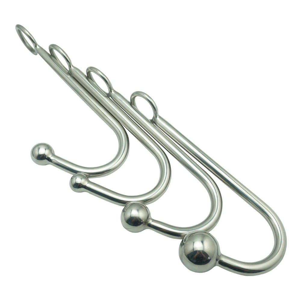 New stainless steel metal anal hook with ball hole butt plug dilator prostate massager SM bondage sex toy for man male