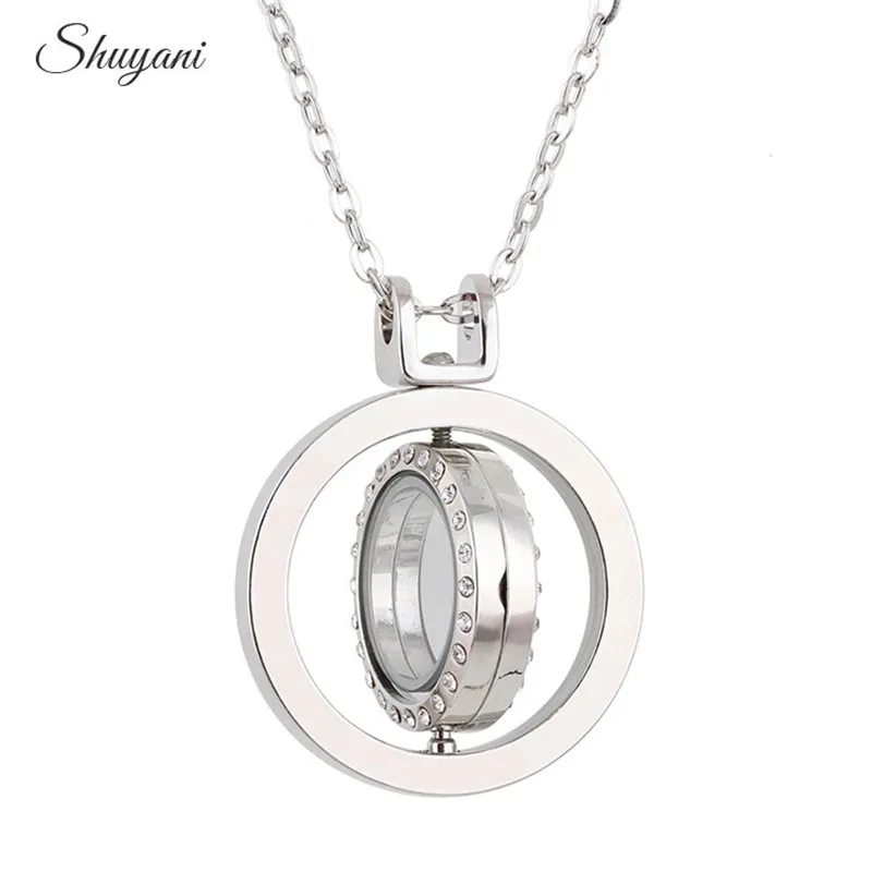 1Pc Round Rotation Floating Relicario Charms Memory Locket Pendant Necklaces For Women Living Medaillon Collier Jewelry Bulk