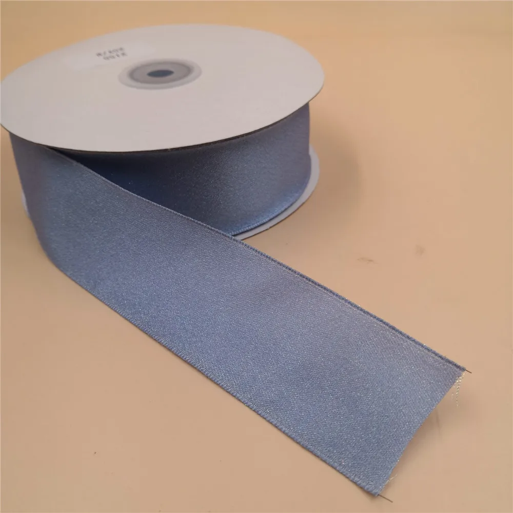 38MM X 25yards Shiny blue wire edge satin ribbon for gift box wrapping flower decoration N2155