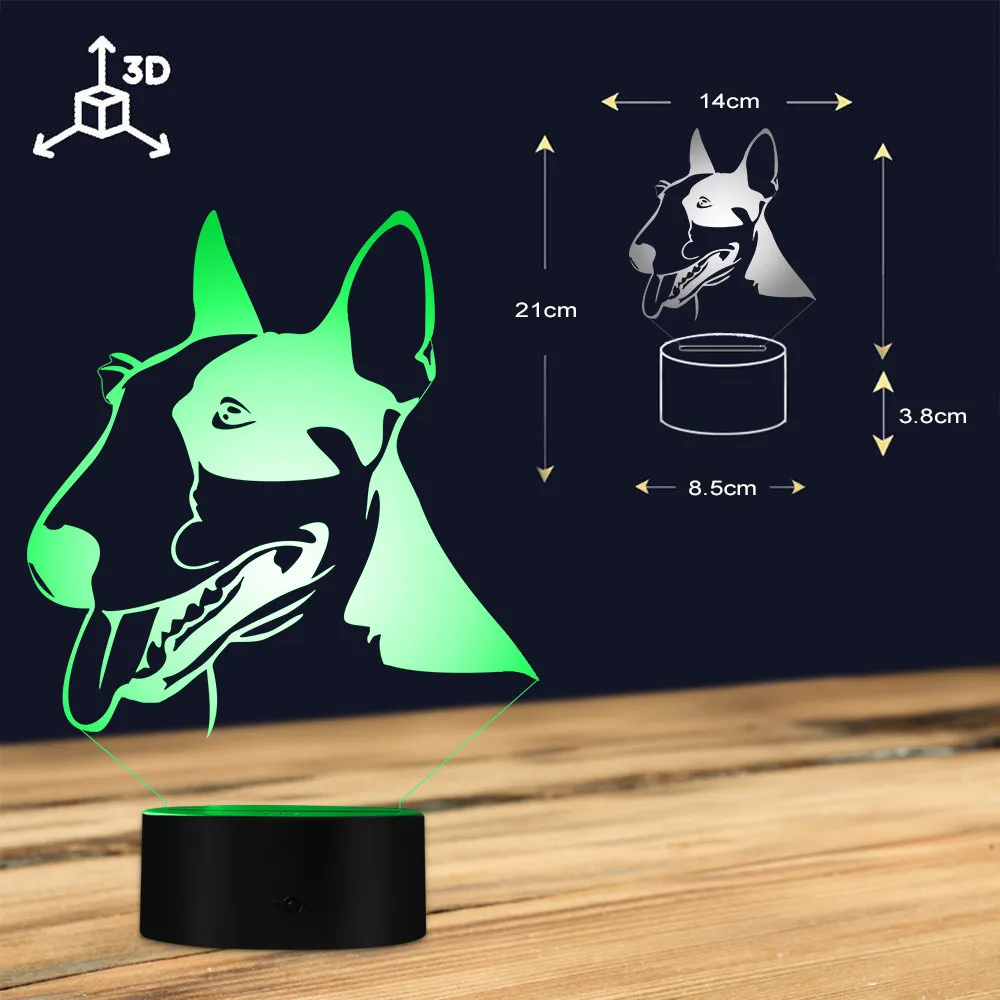 Veilleuse LED 3D en forme de Pit Bull, luminaire décoratif en forme de Terrier, idéal pour la Table d'un animal de compagnie, comme un chien ou un chiot