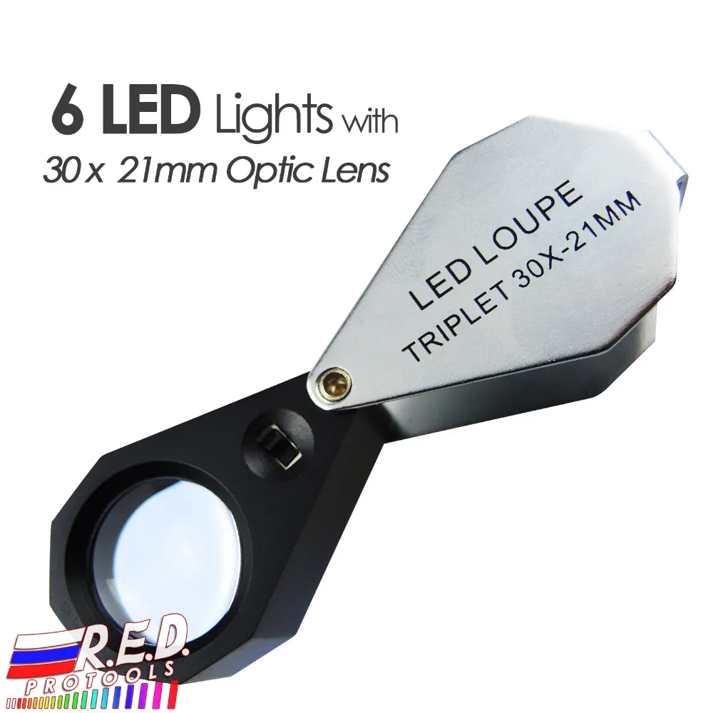 

Handheld 30x Magnifying 21mm Triplet Optical Glass LED Light Foldaway Jeweler Jewel Loupe Gem Identifier Tool