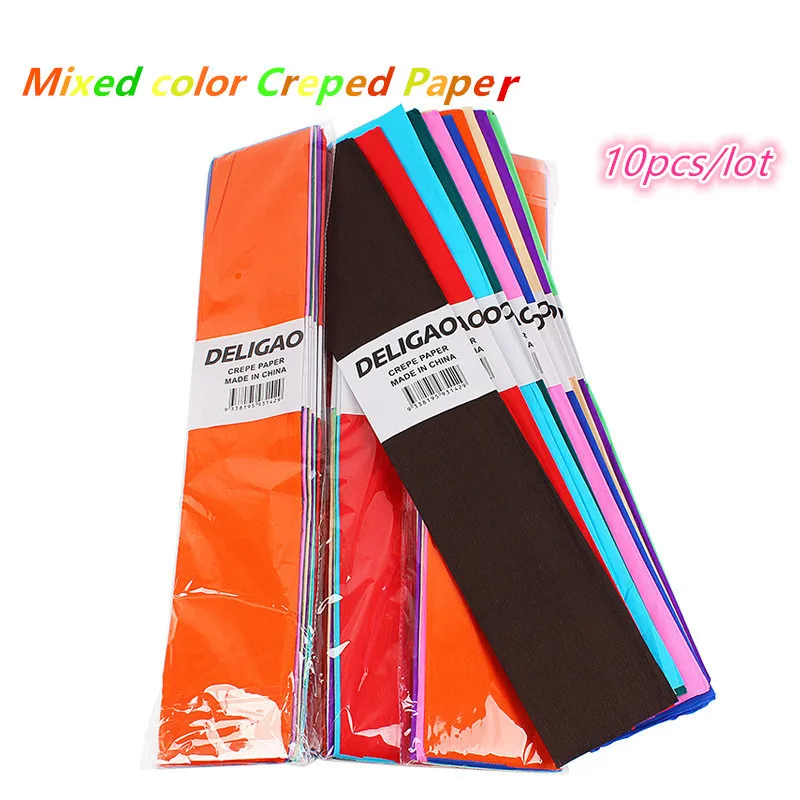 10pcs Mix High Quality Origami Crinkled Crepe Paper Craft DIY Flower Wrapping Fold Scrapbooking Gift Party Decoration Garland