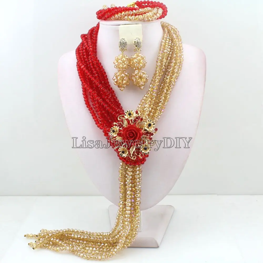 

Nigerian Wedding Bridal Indian Beads Jewelry Set African Beads Crystal Beads Jewelry Sets HD3725