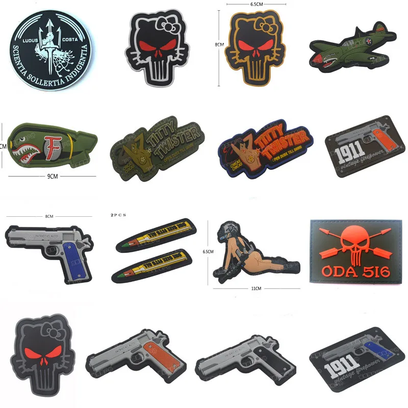 PVC Glue Drop Stampludus Costa ODA516 Punisher P40 WarHawk 1911 Vintage Firepower Patch Badge Acrylic Badges Epaulette Patches