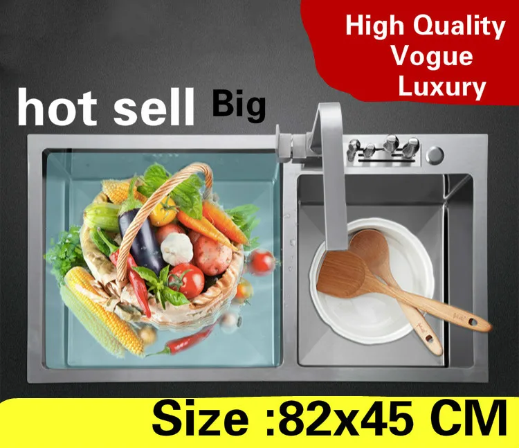 

Free shipping home luxury wash vegetables large kitchen manual sink double groove 304 stainless steel vogue hot sell 820x450 MM