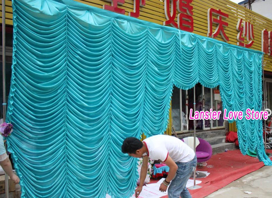 Imagem -02 - Luxo Azul Swags Decoração do Casamento Festa de Chuveiro do Bebê Pano de Fundo Painel Plissado Cortinas Palco Cortina de Fundo 3x 6m 10x20ft