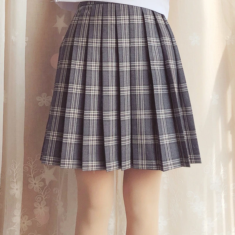 JK Uniforms marble Gray Plaid Skirt Pleated skirts High school Student Skirt adjustable waist add pocket