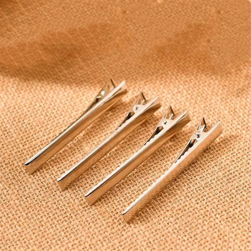 10pcs 32/35/40/45/55/65/75mm Length Silver Metal Alligator Flat Top Hair Clips Pins for Women Girls DIY Hairpins Jewelry Finding