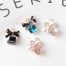 50pcs 12*14mm Alloy material Gold color  Square Glass Beads Bow Charm pendant for DIY Handmade Bracelet Necklace Jewelry Making