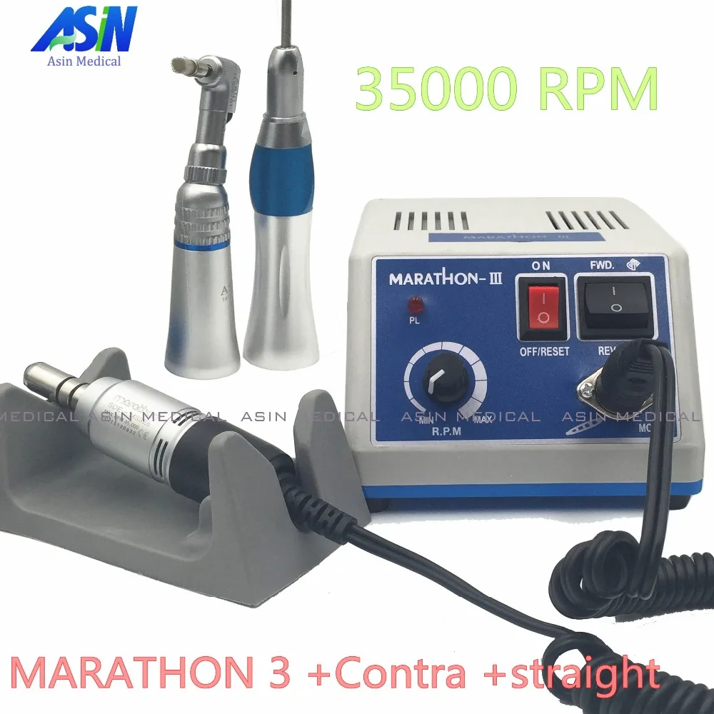 Good Quality Dental Lab micromotor polish handpiece with contra angle & straight handpiece SEAYANG MARATHON 3 + Electric Motor