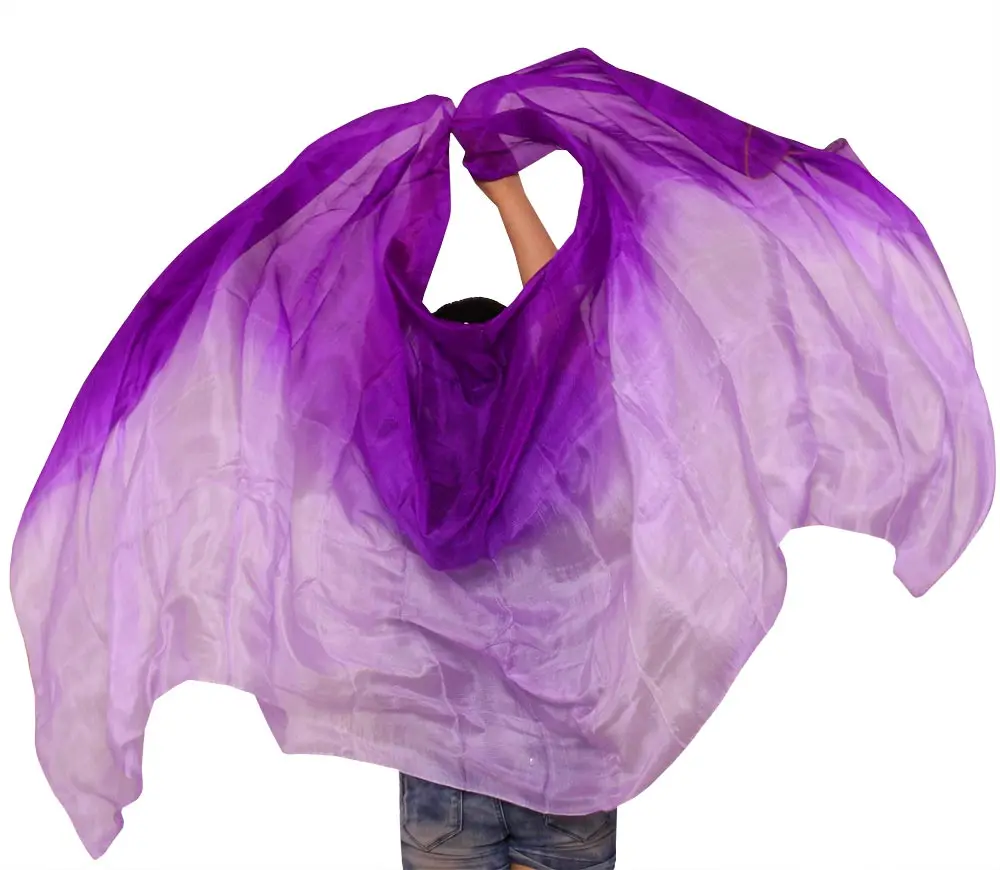 YI NA SHENG WU 100% Silk Veil 1pc Belly Dance Props Women Belly Dance 250*114cm Veil Belly Dance Accessories Purple+Light purple