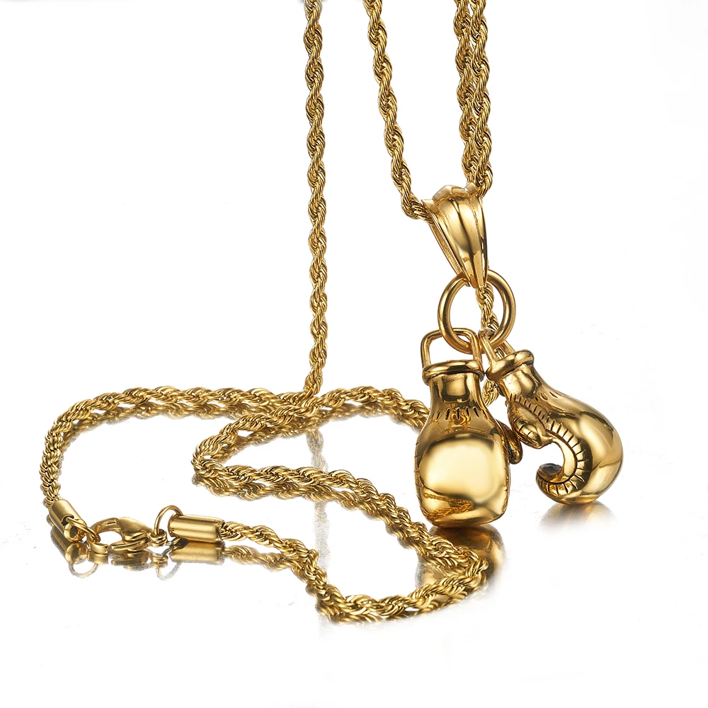 

Men Necklace 23*15mm Gold/Silver Color Stainless Steel Chain Pair Boxing Glove Pendant Charm Fashion Sport Fitness Jewelry