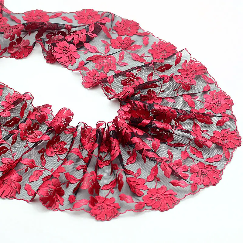 2Yards Red Embroidered Flower Lace Trim High Quality Lace Fabric DIY Craft&Sewing Dress Clothing Accessories