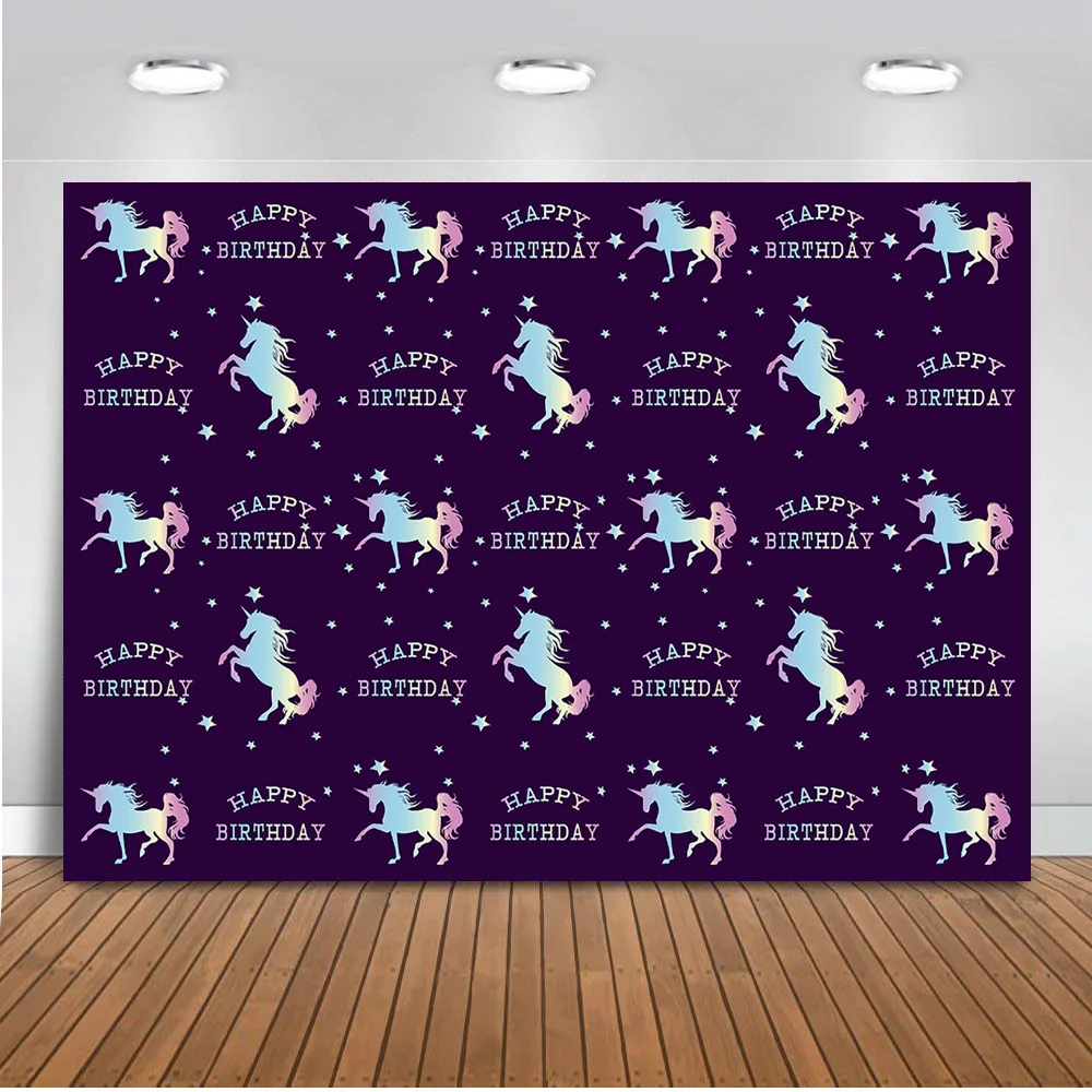 

Unicorn Backdrop for Photography Happy Birthday Step and Repeat Photo Background for Photographic Studio Printed 404