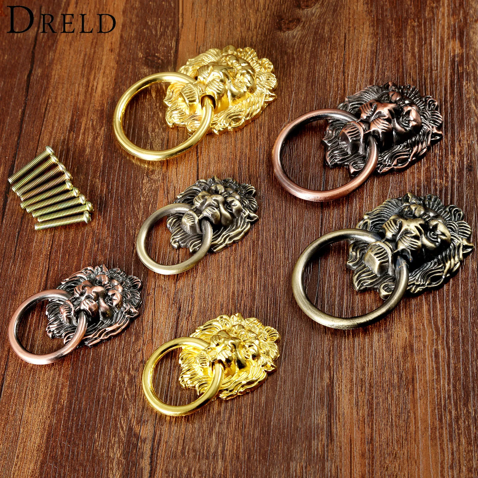 DRELD Antique Furniture Handles Vintage Lion Head Cabinet Knobs and Handles Furniture Door Cabinet Drawer Pull Handle Knob Ring