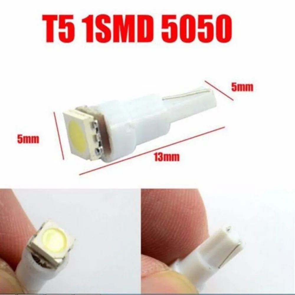 50Pcs/lot Cold White T5 1SMD LED Bulb Wedge Gauge Cluster Dash Light Instrument Panel 12V