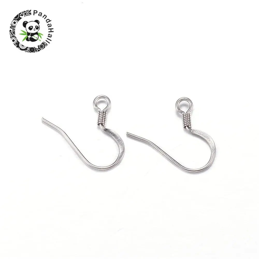 304 Stainless Steel Earring Hooks, Stainless Steel Color, 14x17x2mm, Hole: 2mm; Pin: 0.8mm