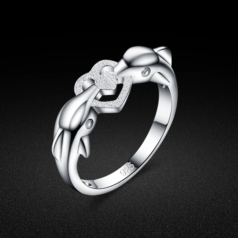 

Fashion Women 925 Sterling silver ring Simple Design Dolphin Kiss Silver Ring Delicate Comfortable Ring Lady Jewelry Best Gift