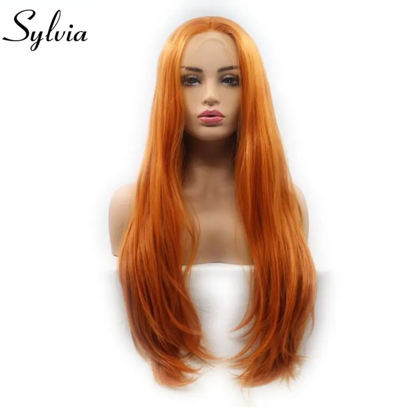 

Sylvia Natural Straight Hair Wigs Orange Color Synthetic Lace Front Wig Heat Resistant Fiber Hair For Women