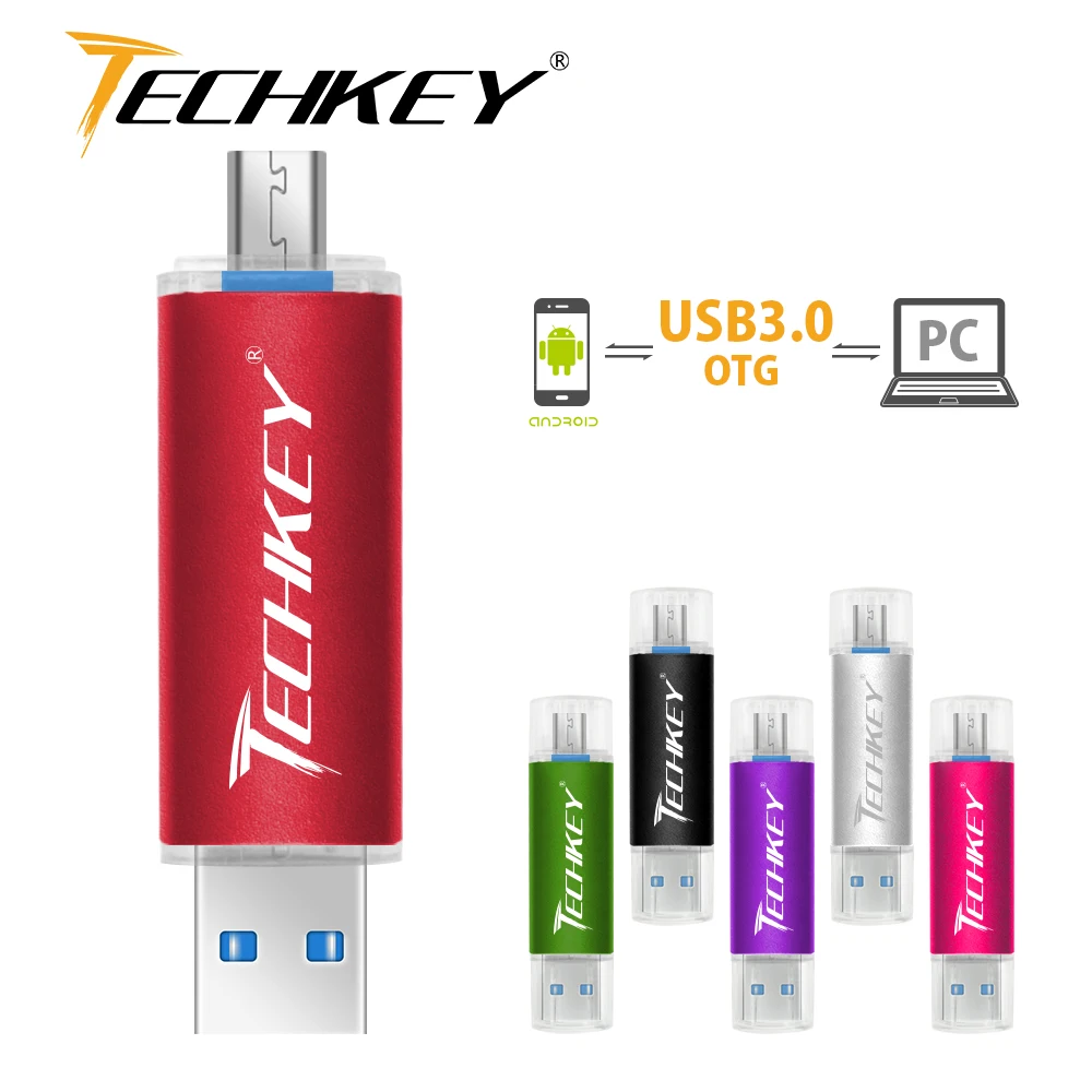 Baru TECHKEY OTG Usb 3.0 32Gb Usb Flash Drive 3.0 64Gb Pen Drive 16Gb Memoria Cel Usb Stick Pendrive Hadiah untuk Samsung Mobile