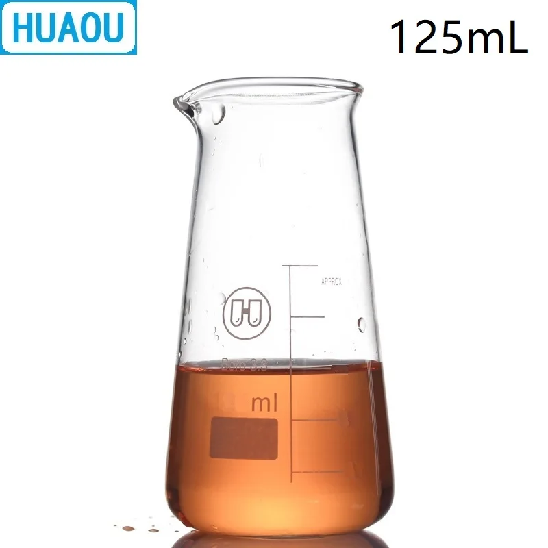 HUAOU 125mL Conical Beaker Triangle Borosilicate 3.3 Glass with Graduation Spout Measuring Cup Laboratory Chemistry Equipment