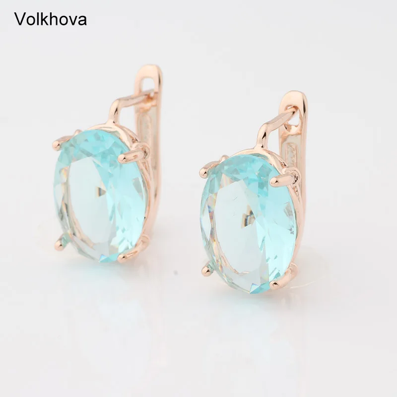 New Fashion Oval 9 Color Stud Earrings For Women Rose Gold Color Jewelry Zircon color Earrings Trendy Jewelry For Girl Gift