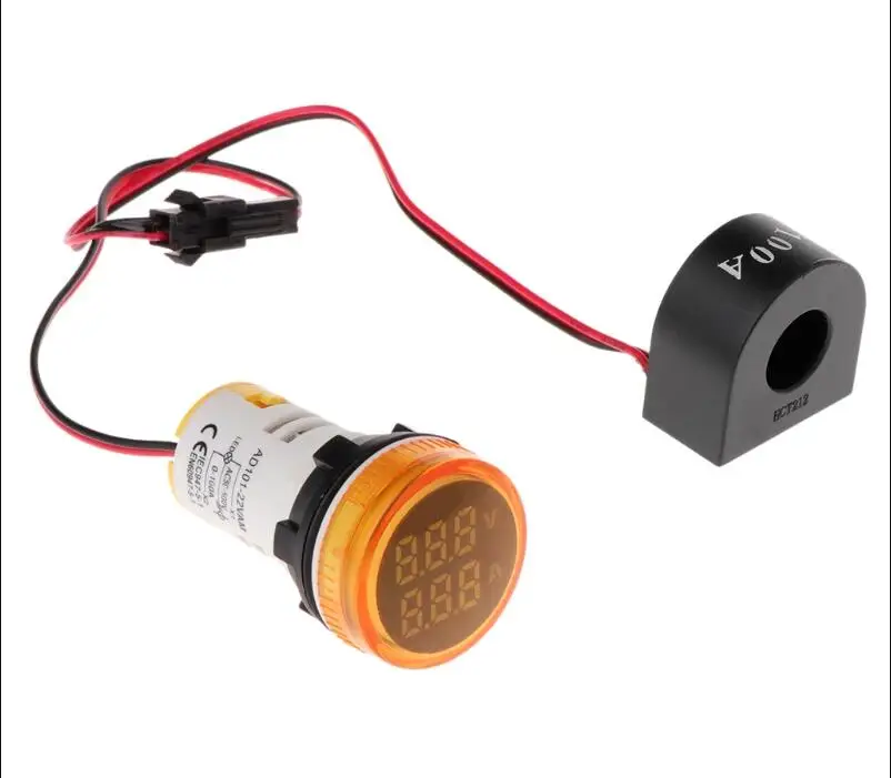 2 In 1 mini Digital LED voltmeter ammeter AD101-22VAM AD16-22VAM indicator lamp AC0-500V 0-100Amp 22mm