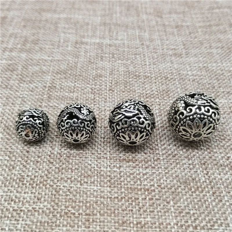 Sterling Silver Dragon Round Ball Bead 8mm 10mm 13.5mm 15.5mm for Bracelet Necklace