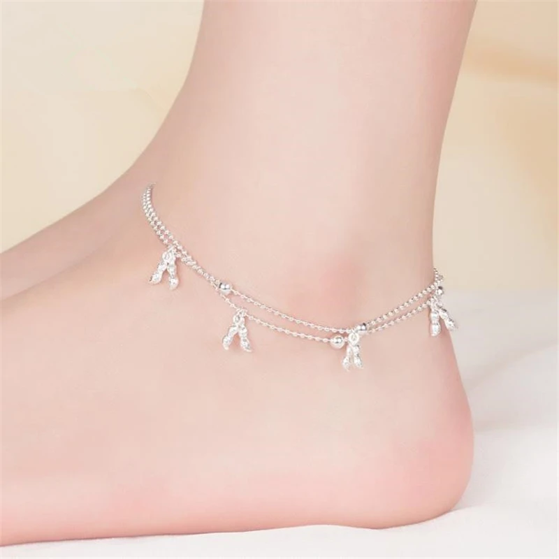 KOFSAC Summer New Fashion 925 Sterling Silver Anklets For Women Beach Party Cute Peanut Bracelets Ankle Chain Foot Jewelry Gifts